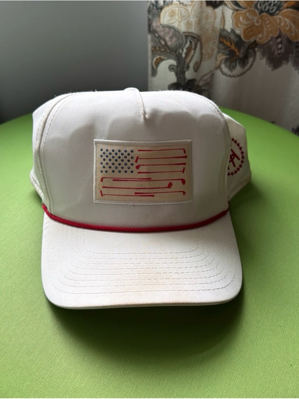 Barstool Sports golf hat with Red Trim and Flag Patch